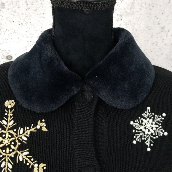 WINTER SNOWFLAKE Beaded Cardigan Blk S - Picture 2 of 8
